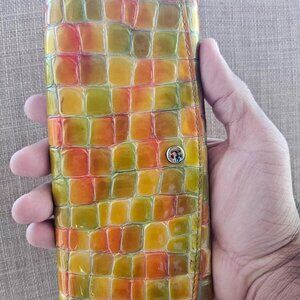Cocco Fiore Women Clutch Wallet Multi Color Patent Leather Card Holder Purse